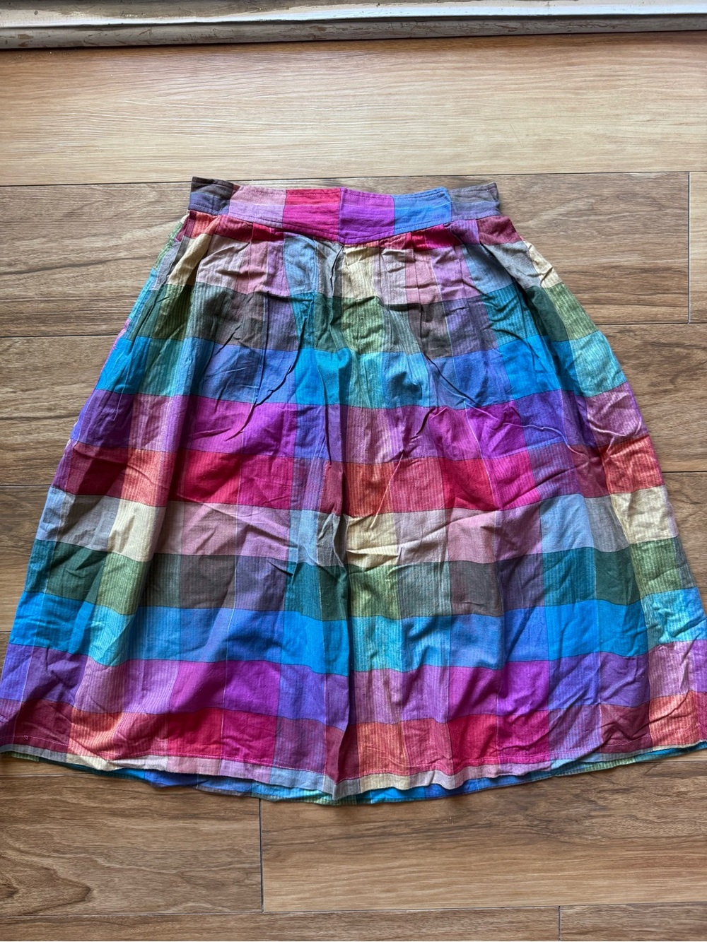 Vintage JRS India Patchwork Plaid Cotton Midi Skirt original 13 modern size M